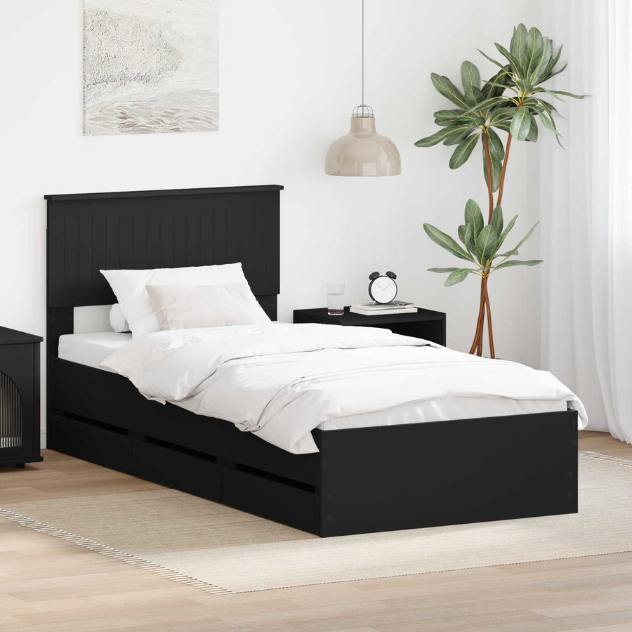 Bedframe met lade met opslag Zwart 90 x 190 cm Ingenieurshout