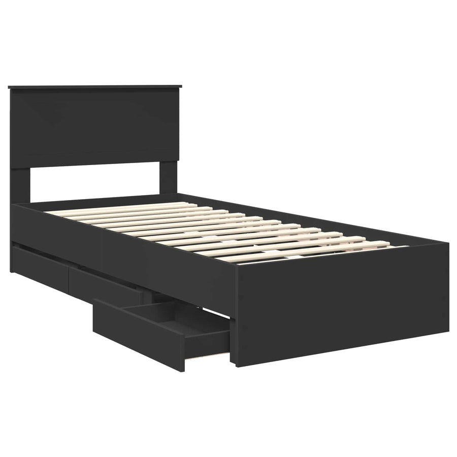 Bedframe met lade met opslag Zwart 90 x 190 cm Ingenieurshout