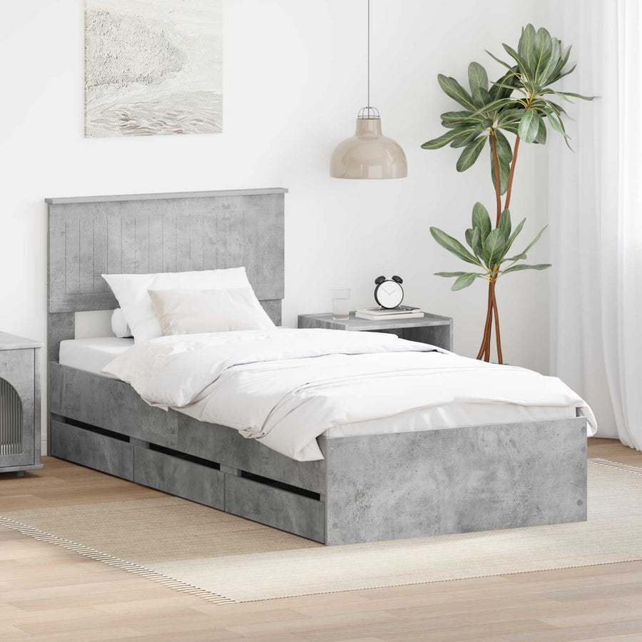 Bedframe met lade Beton Grijs 90 x 190 cm Ingenieurshout
