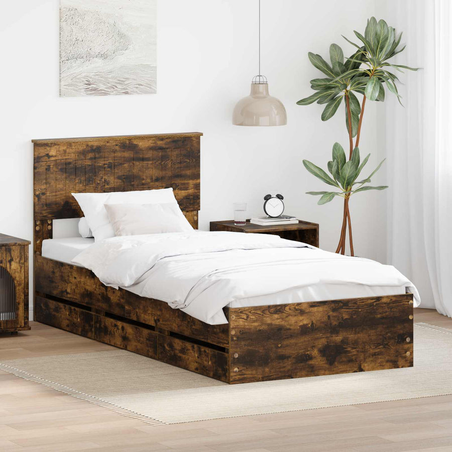 Bedframe met lade Gerookt eiken 90 x 190 cm Ingenieurshout