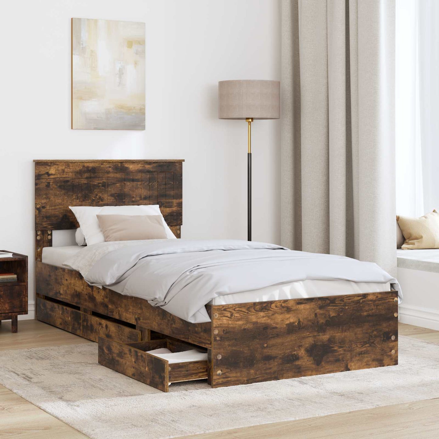 Bedframe met lade Gerookt eiken 90 x 190 cm Ingenieurshout