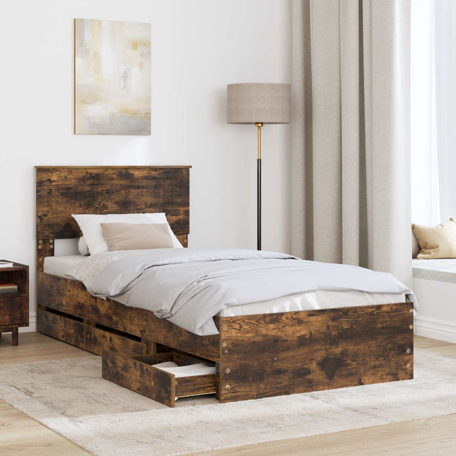 Bedframe met lade Gerookt eiken 90 x 190 cm Ingenieurshout