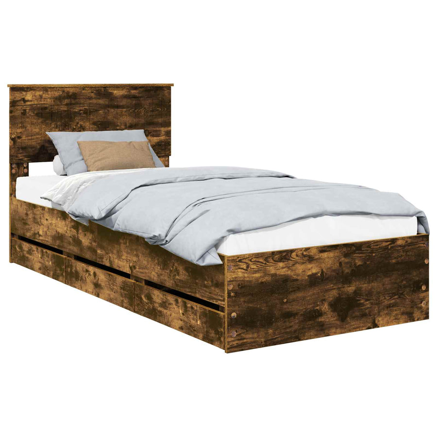Bedframe met lade Gerookt eiken 90 x 190 cm Ingenieurshout