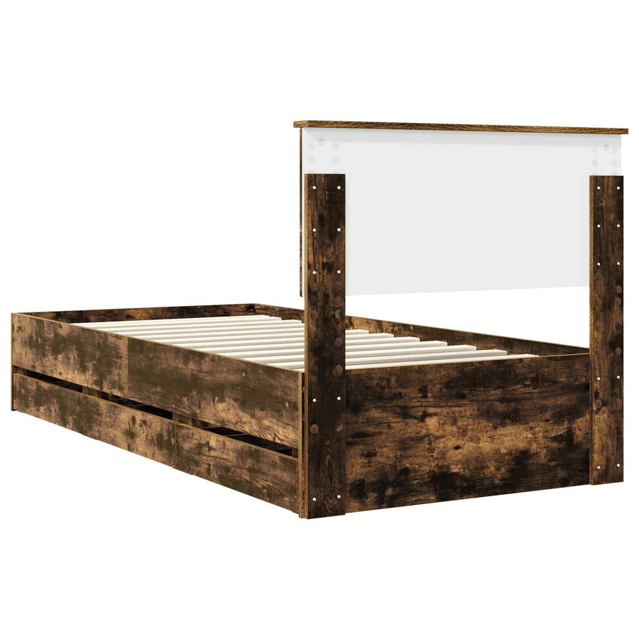 Bedframe met lade Gerookt eiken 90 x 190 cm Ingenieurshout