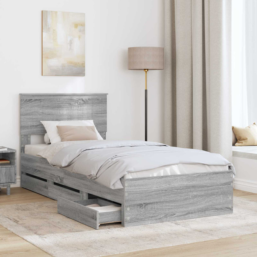 Bedframe met lade Grijs Sonoma 90 x 190 cm Ingenieurshout