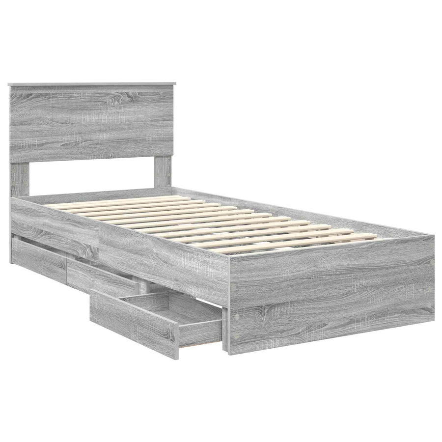 Bedframe met lade Grijs Sonoma 90 x 190 cm Ingenieurshout