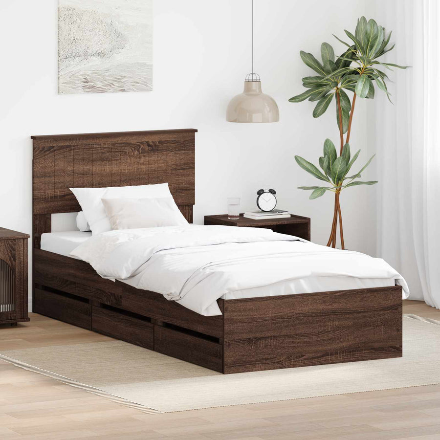 Bedframe met lade Bruin Eiken 90 x 190 cm Ingenieurshout