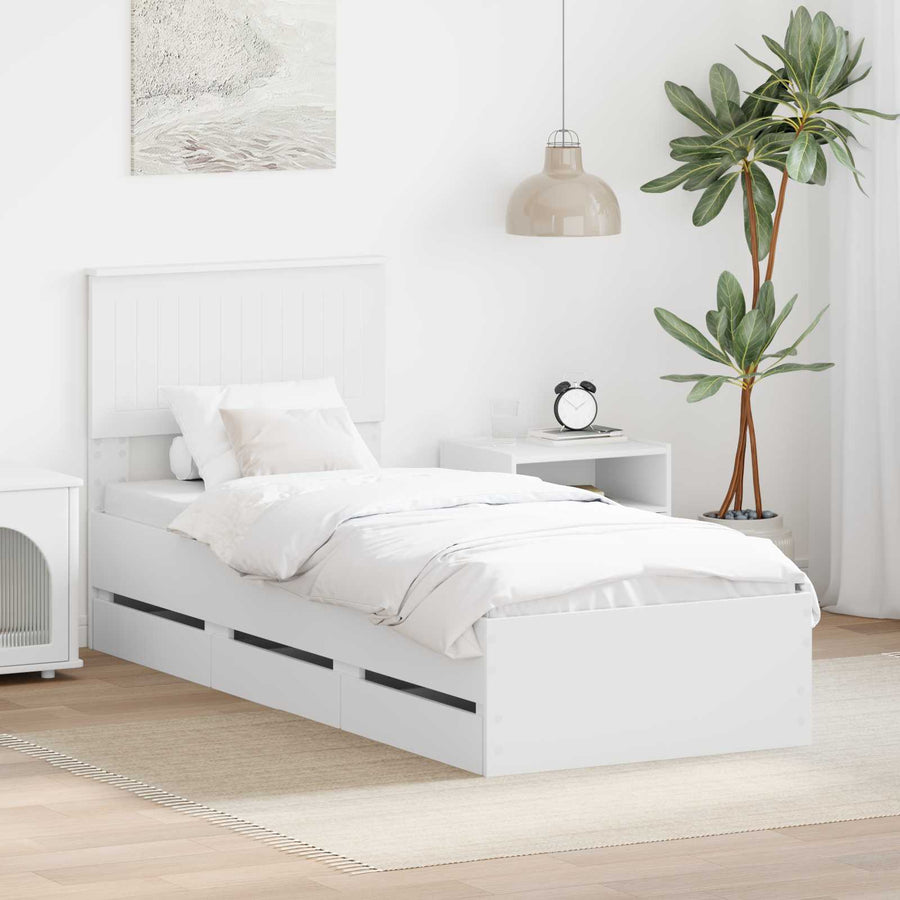 Bedframe met lade met hoofdeinde Wit 75 x 190 cm Ingenieurshout