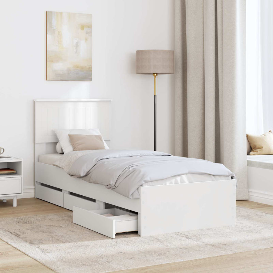Bedframe met lade met hoofdeinde Wit 75 x 190 cm Ingenieurshout