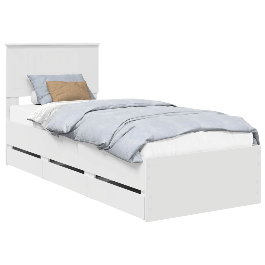 Bedframe met lade met hoofdeinde Wit 75 x 190 cm Ingenieurshout