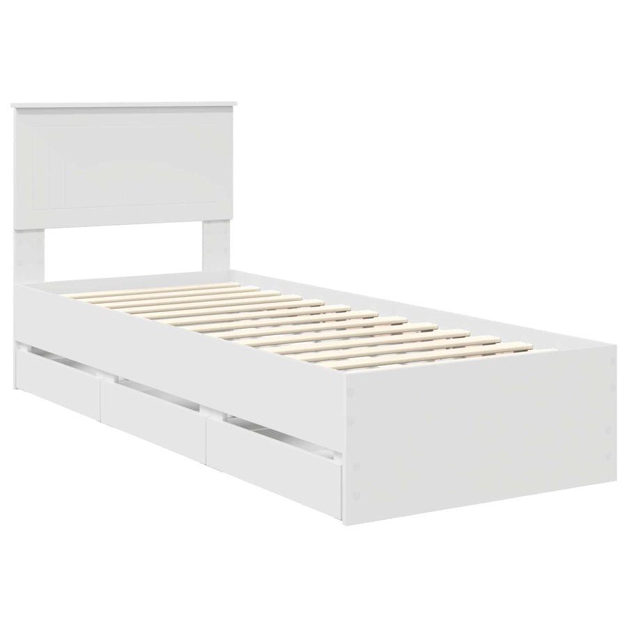 Bedframe met lade met hoofdeinde Wit 75 x 190 cm Ingenieurshout