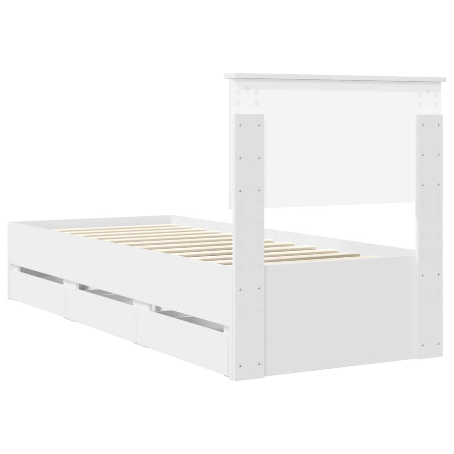 Bedframe met lade met hoofdeinde Wit 75 x 190 cm Ingenieurshout