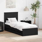 Bedframe 75 x 190 cm zwart bewerkt hout met lade