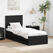 Bedframe 75 x 190 cm zwart bewerkt hout met lade