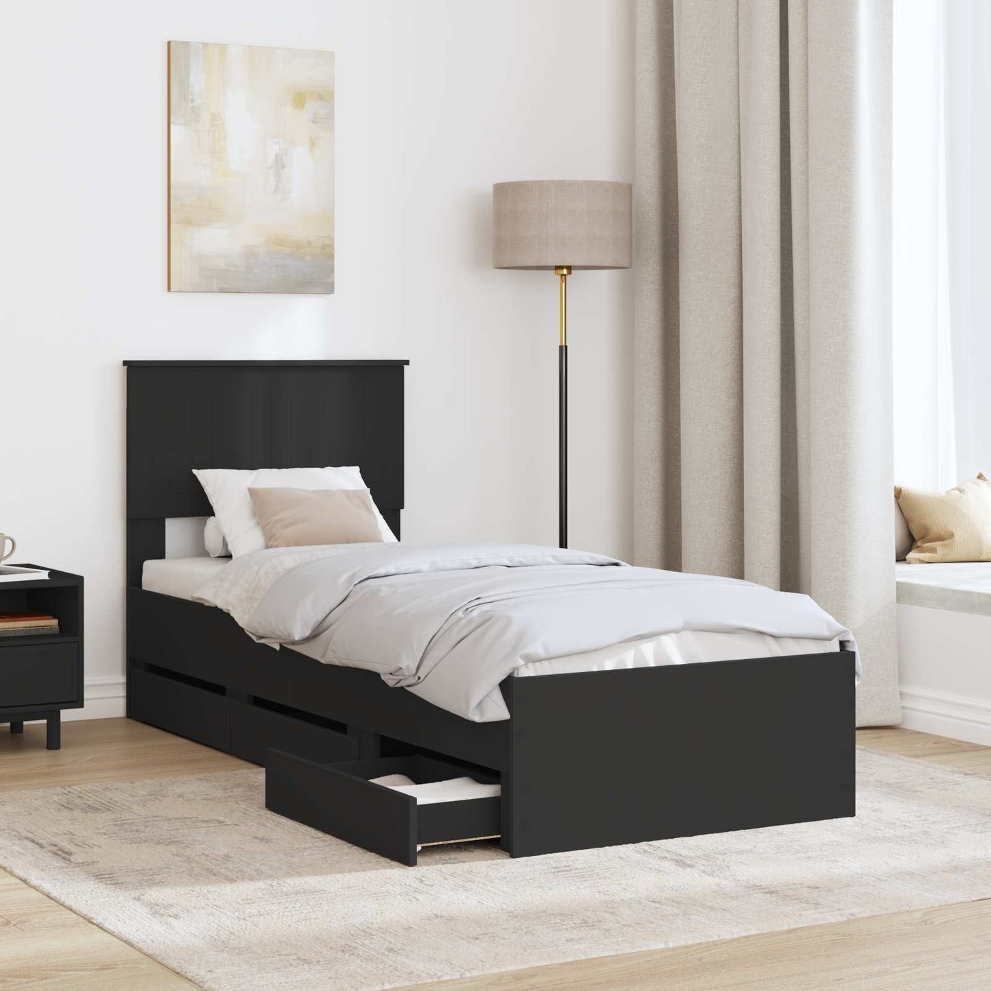 Bedframe met lade met opslag Zwart 75 x 190 cm Ingenieurshout