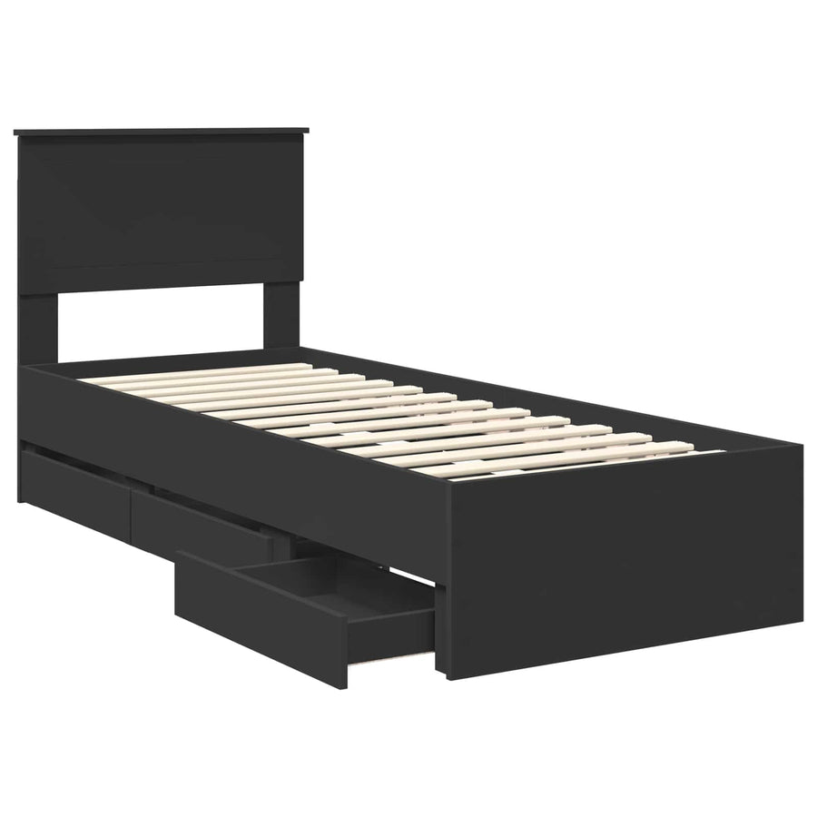 Bedframe met lade met opslag Zwart 75 x 190 cm Ingenieurshout