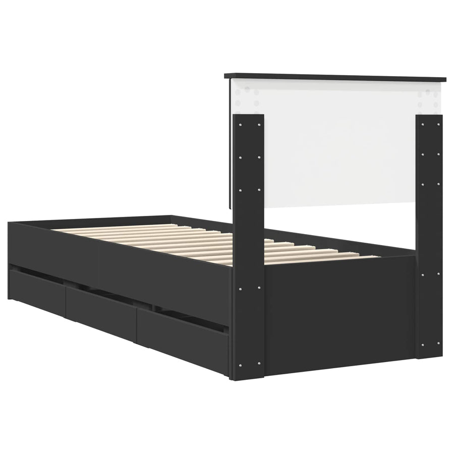 Bedframe met lade met opslag Zwart 75 x 190 cm Ingenieurshout