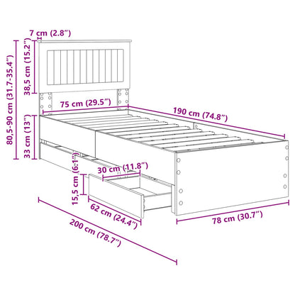 Bedframe met lade Sonoma Eiken 75 x 190 cm Ingenieurshout