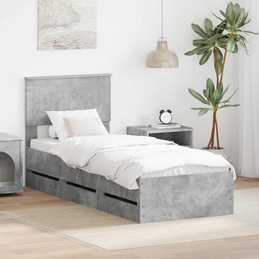 Bedframe met lade Beton Grijs 75 x 190 cm Ingenieurshout