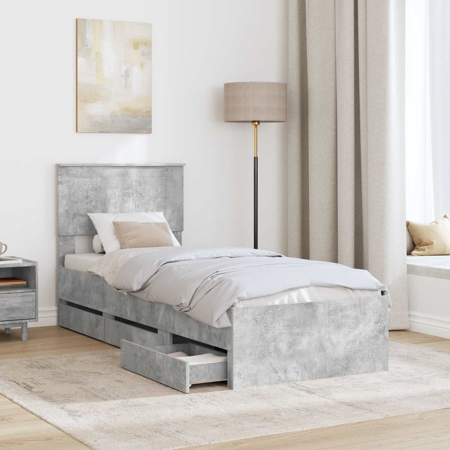 Bedframe met lade Beton Grijs 75 x 190 cm Ingenieurshout