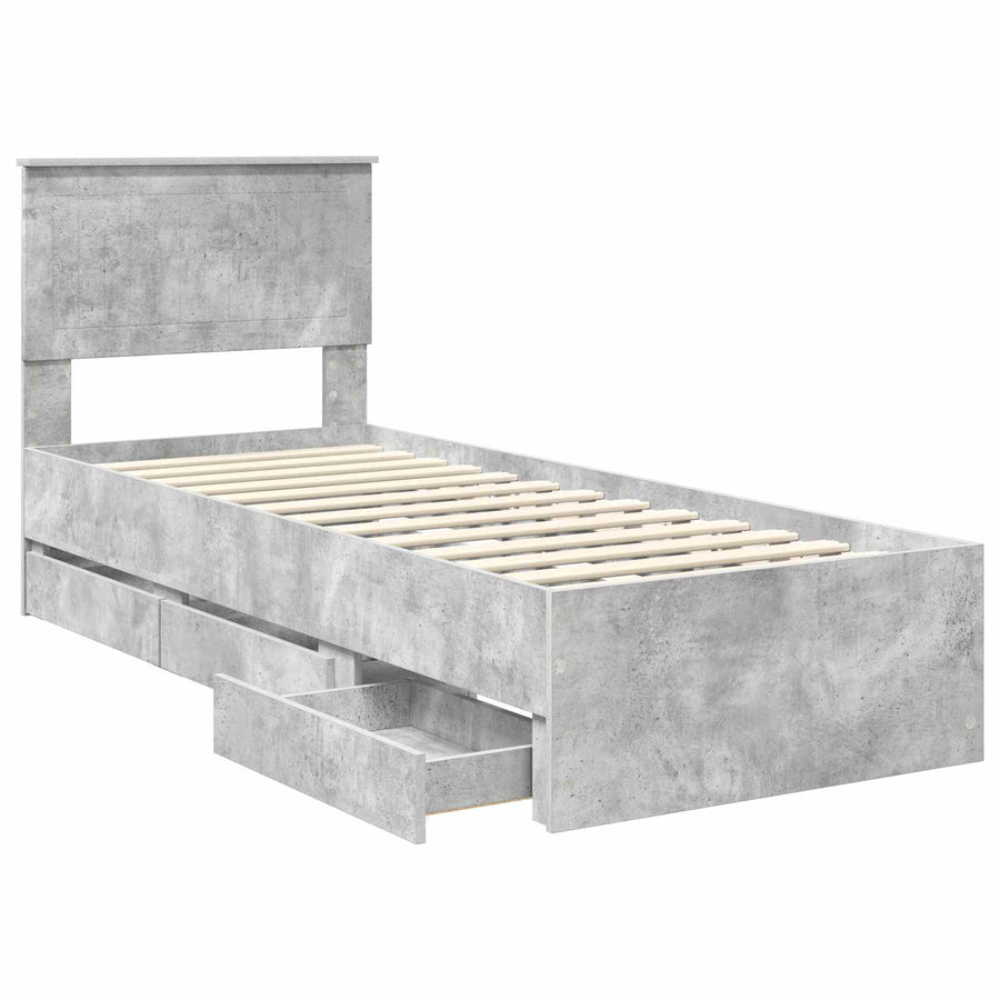 Bedframe met lade Beton Grijs 75 x 190 cm Ingenieurshout