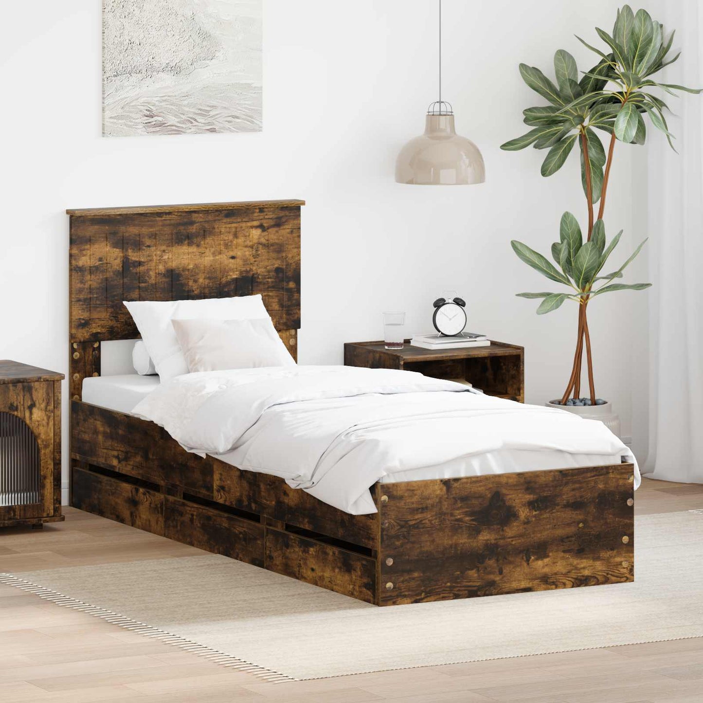 Bedframe met lade Gerookt eiken 75 x 190 cm Ingenieurshout