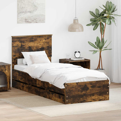 Bedframe met lade Gerookt eiken 75 x 190 cm Ingenieurshout
