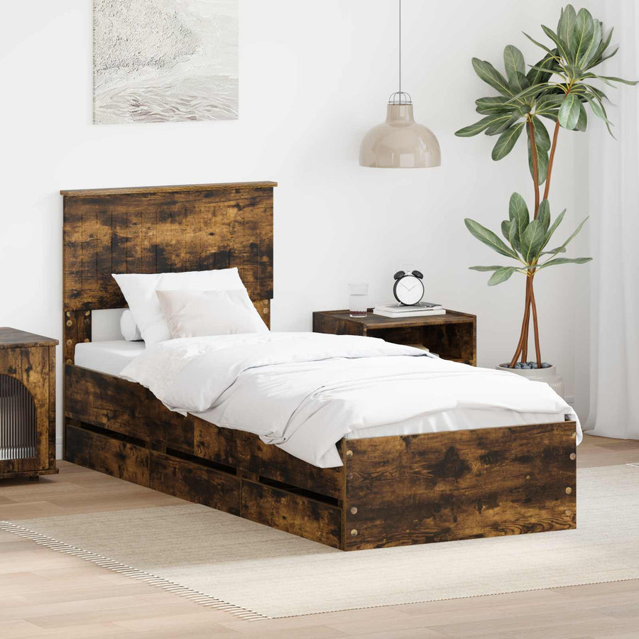 Bedframe met lade Gerookt eiken 75 x 190 cm Ingenieurshout
