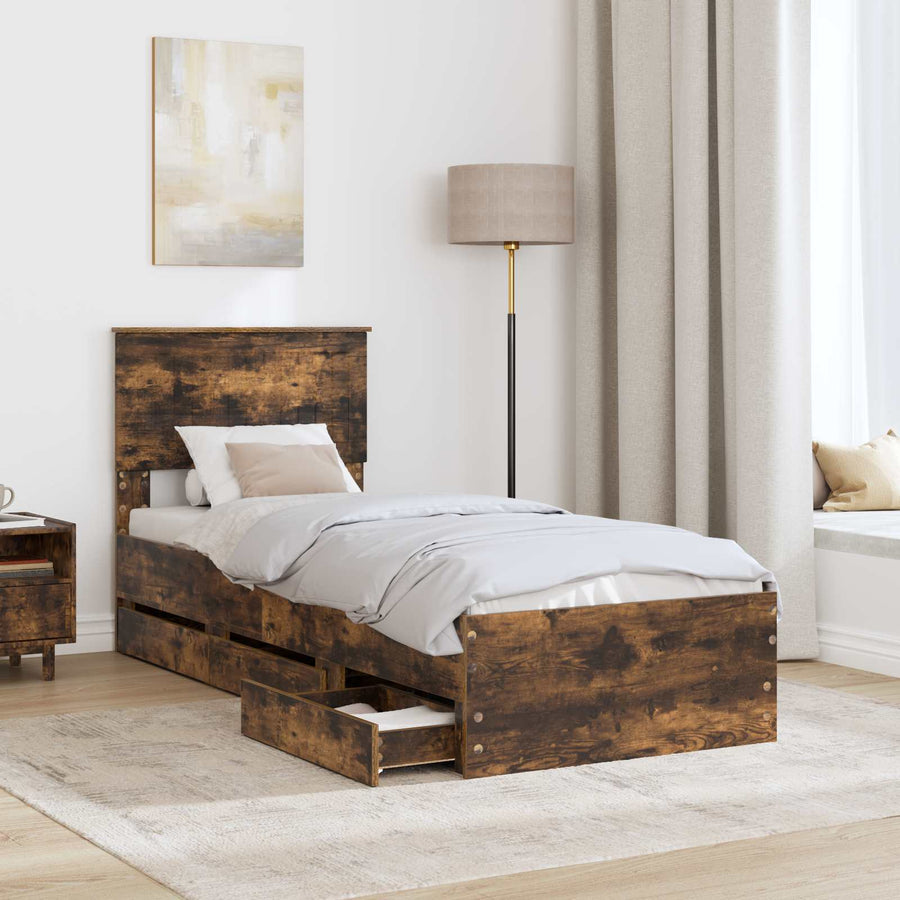 Bedframe met lade Gerookt eiken 75 x 190 cm Ingenieurshout