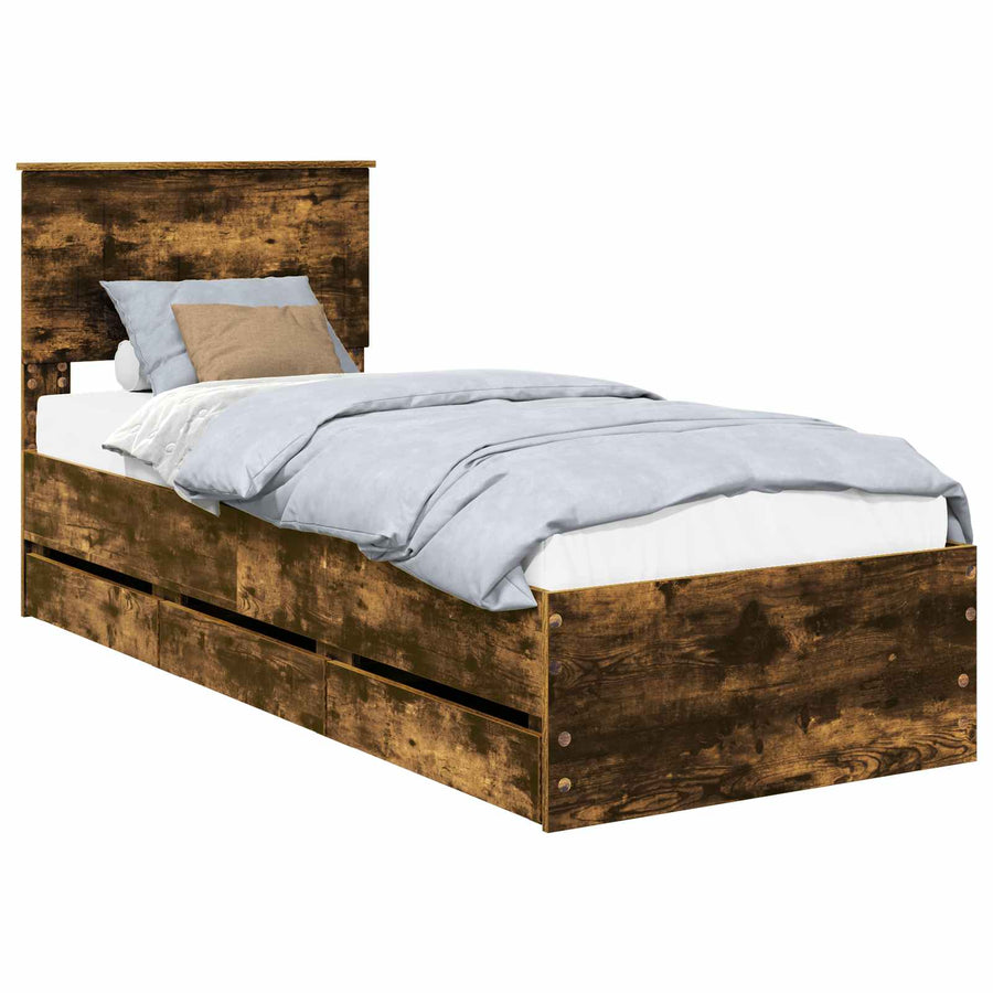 Bedframe met lade Gerookt eiken 75 x 190 cm Ingenieurshout