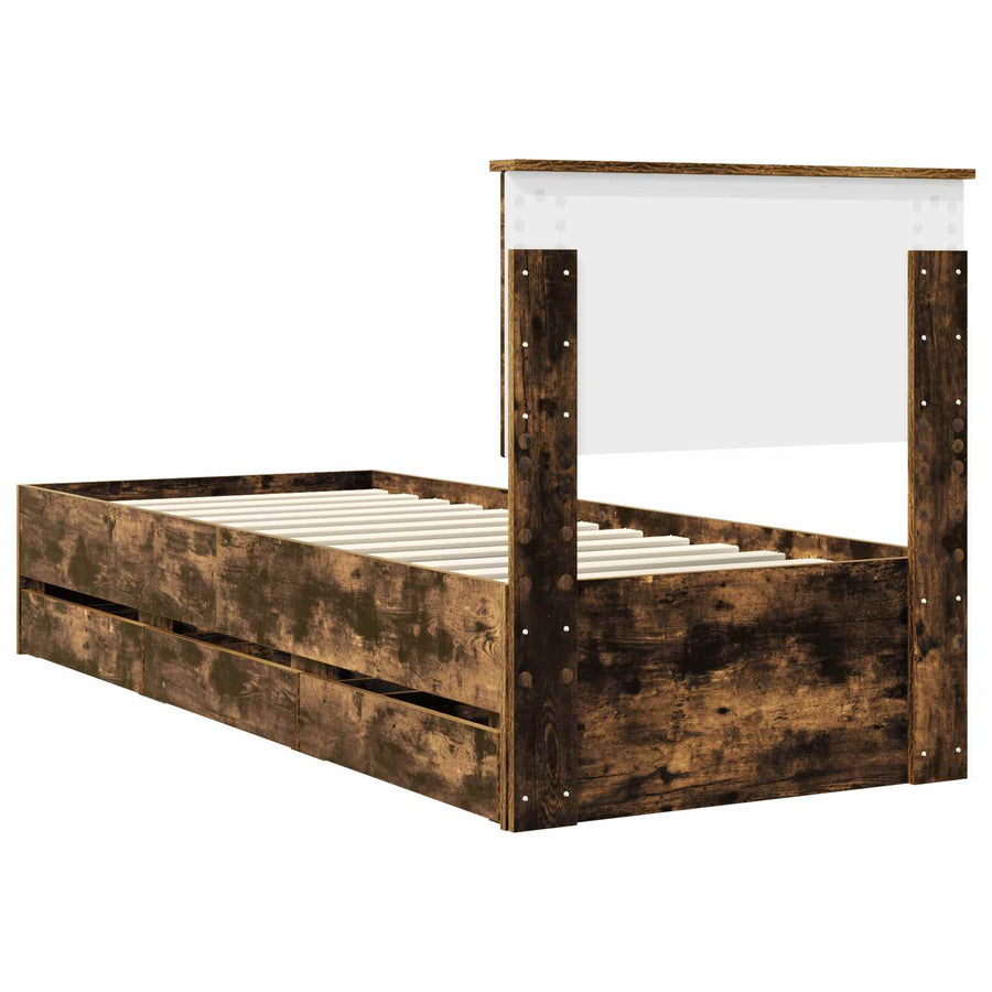 Bedframe met lade Gerookt eiken 75 x 190 cm Ingenieurshout
