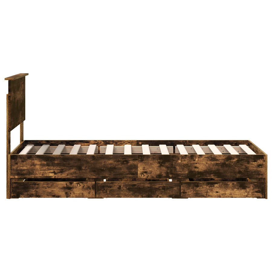 Bedframe met lade Gerookt eiken 75 x 190 cm Ingenieurshout