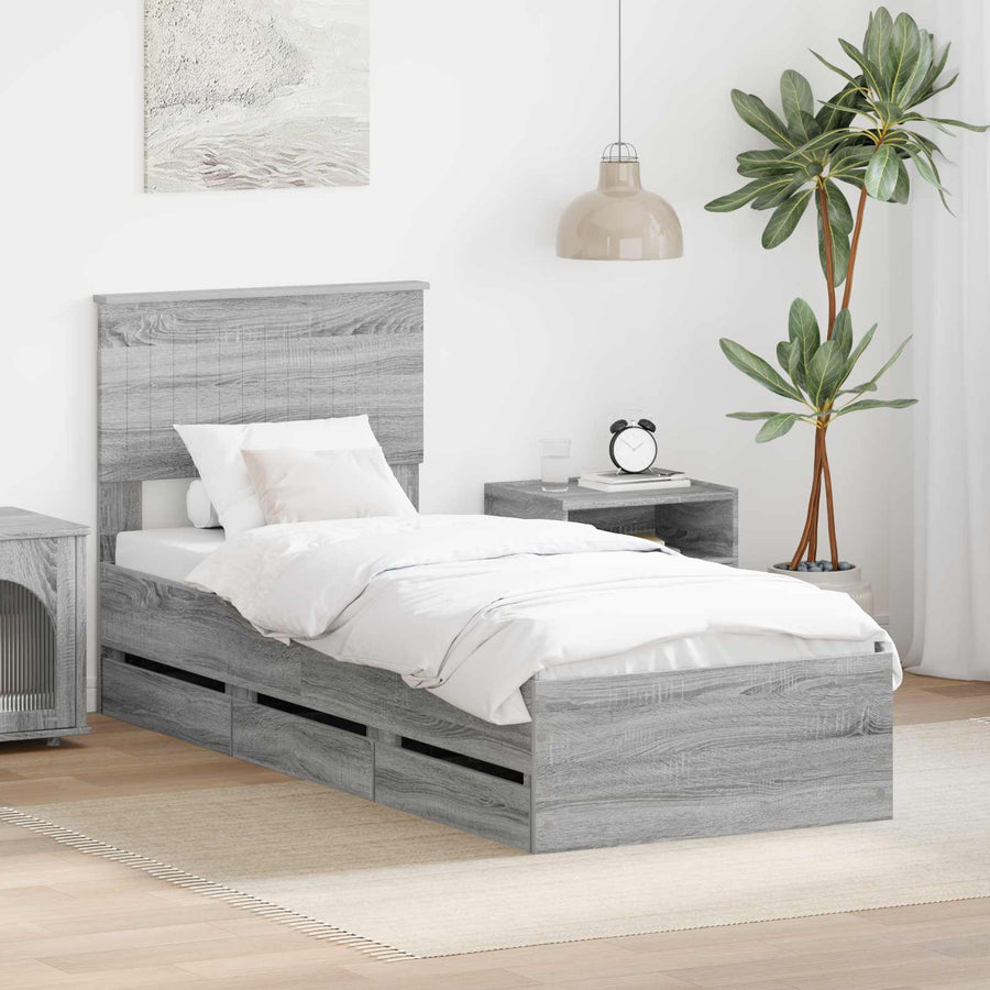 Bedframe met lade Grijs Sonoma 75 x 190 cm Ingenieurshout