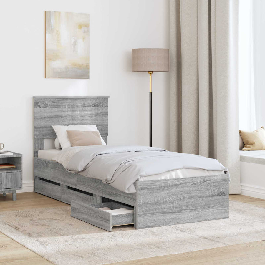 Bedframe met lade Grijs Sonoma 75 x 190 cm Ingenieurshout