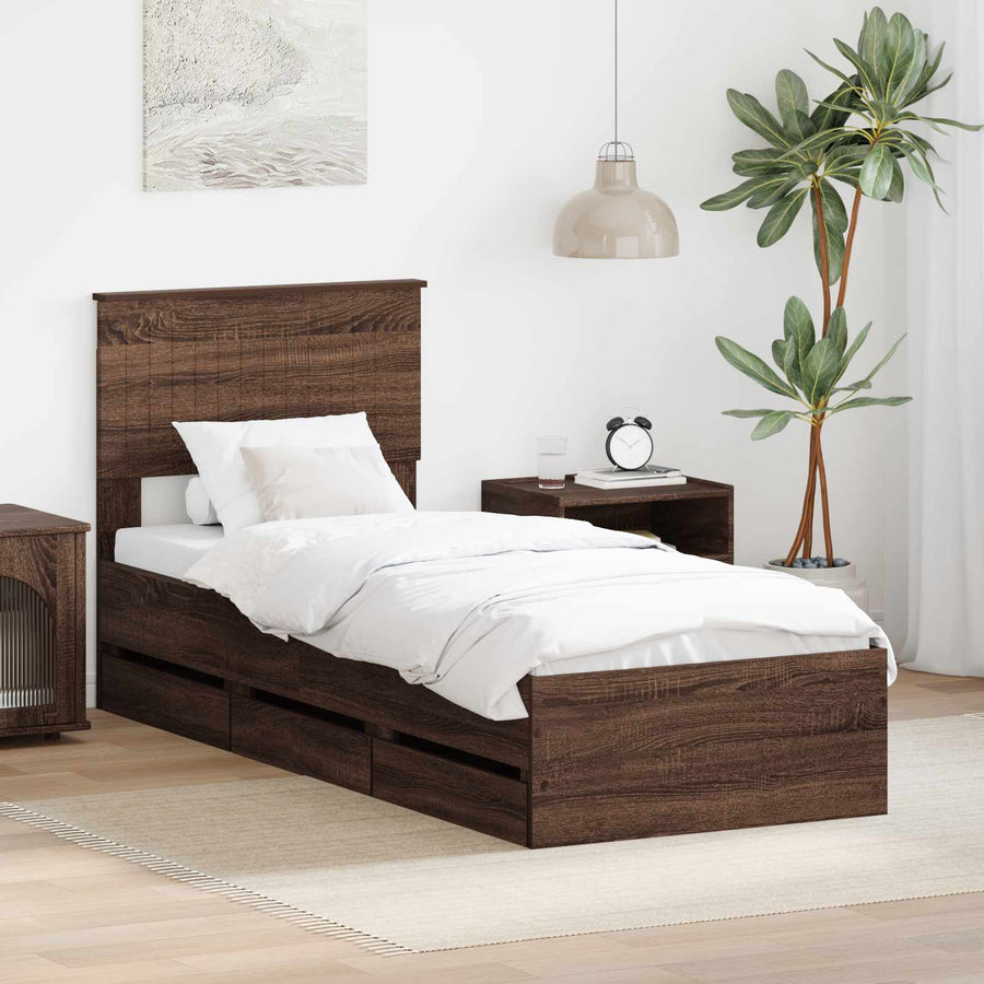 Bedframe met lade Bruin Eiken 75 x 190 cm Ingenieurshout