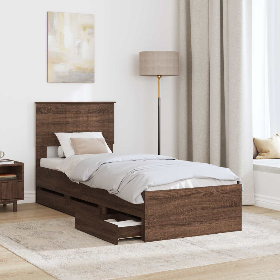 Bedframe met lade Bruin Eiken 75 x 190 cm Ingenieurshout