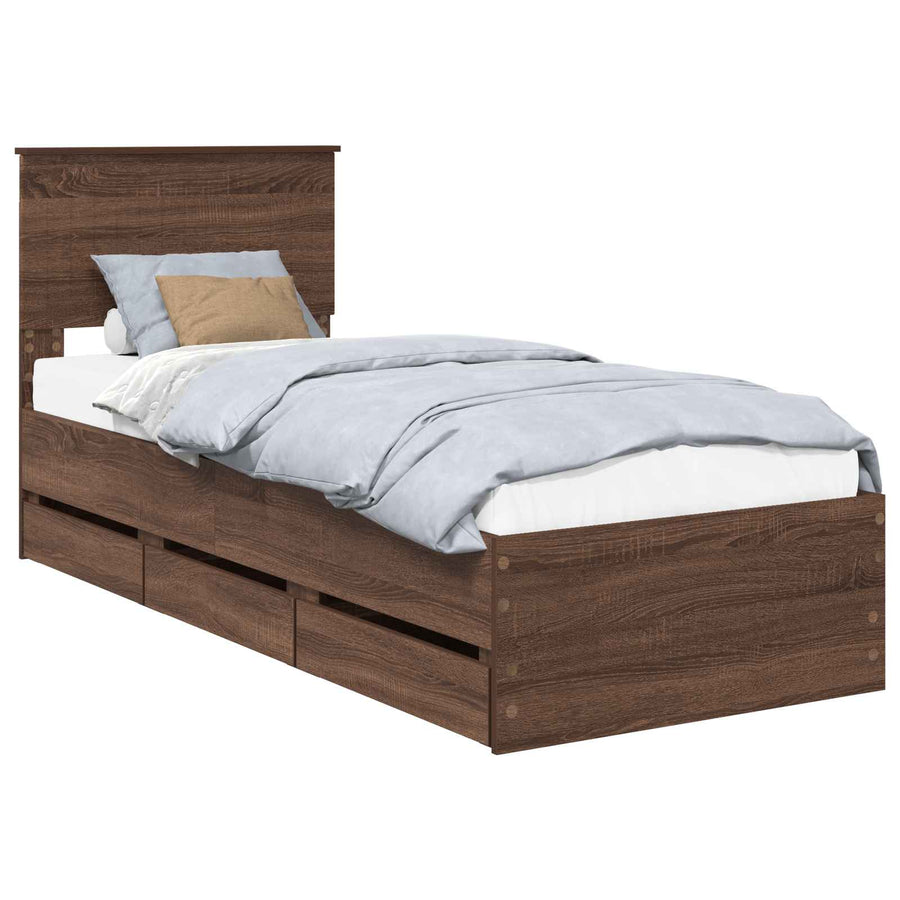 Bedframe met lade Bruin Eiken 75 x 190 cm Ingenieurshout