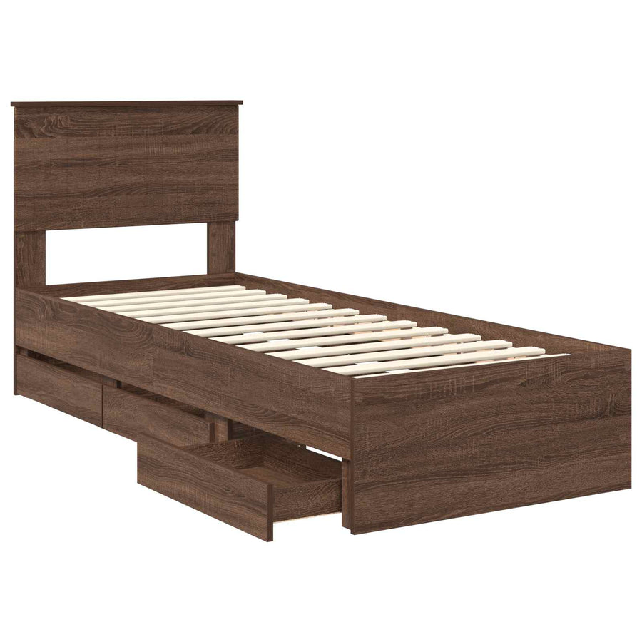 Bedframe met lade Bruin Eiken 75 x 190 cm Ingenieurshout