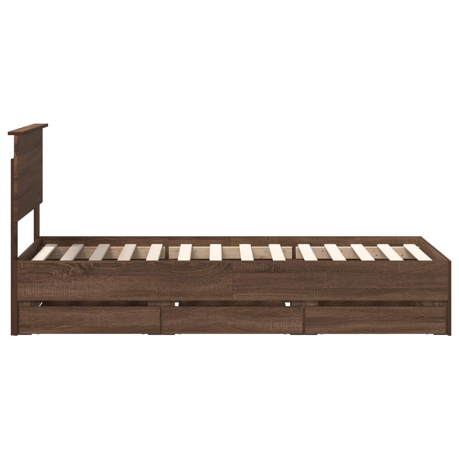 Bedframe met lade Bruin Eiken 75 x 190 cm Ingenieurshout
