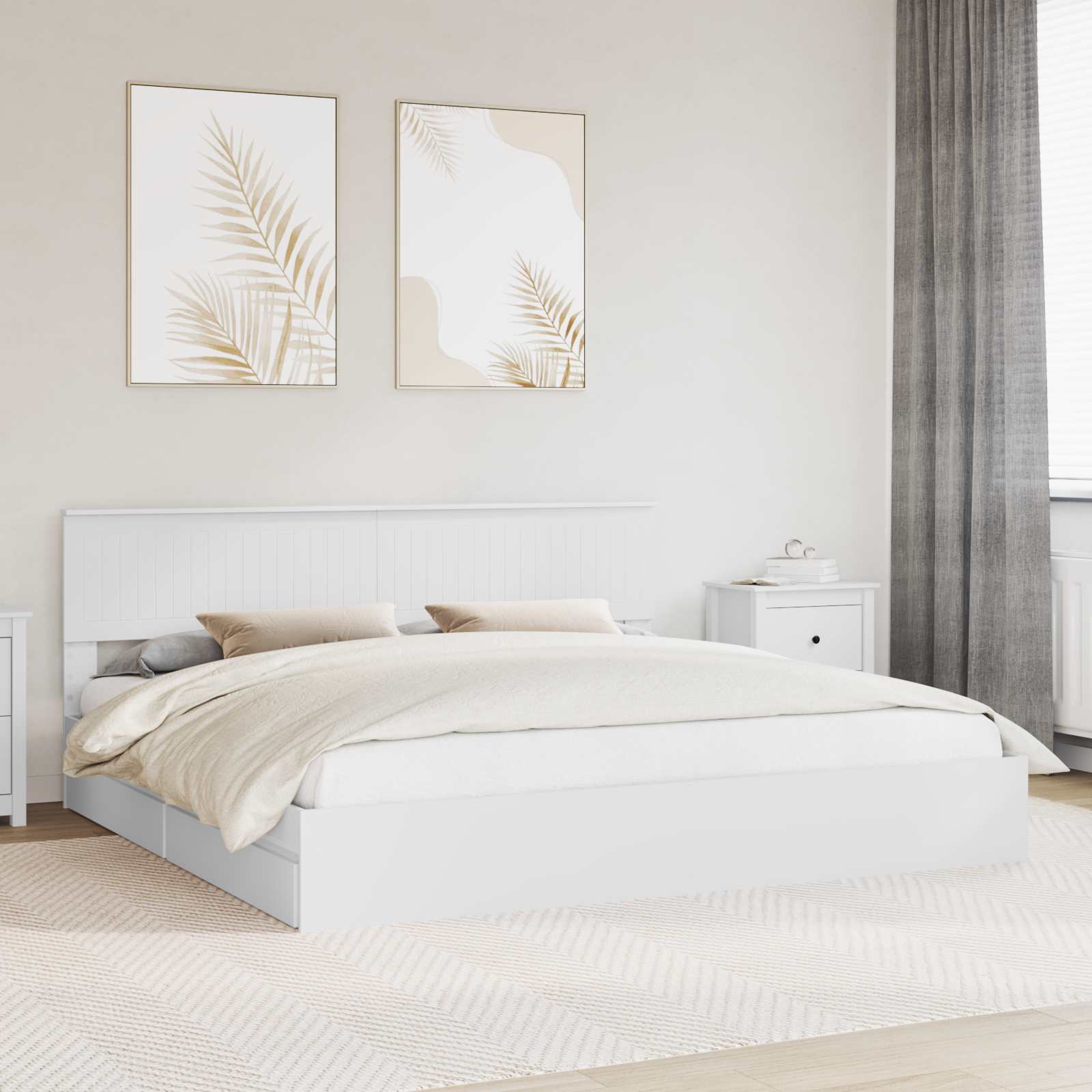 Opslag bed met hoofdeinde Wit 200 x 200 cm Bewerkt hout