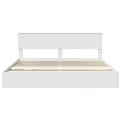 Opslag bed met hoofdeinde Wit 200 x 200 cm Bewerkt hout