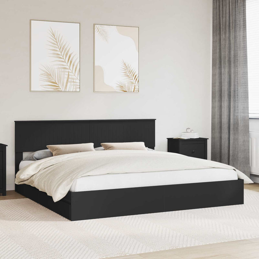Bedframe met lade met opslag Zwart 200 x 200 cm Bewerkt hout