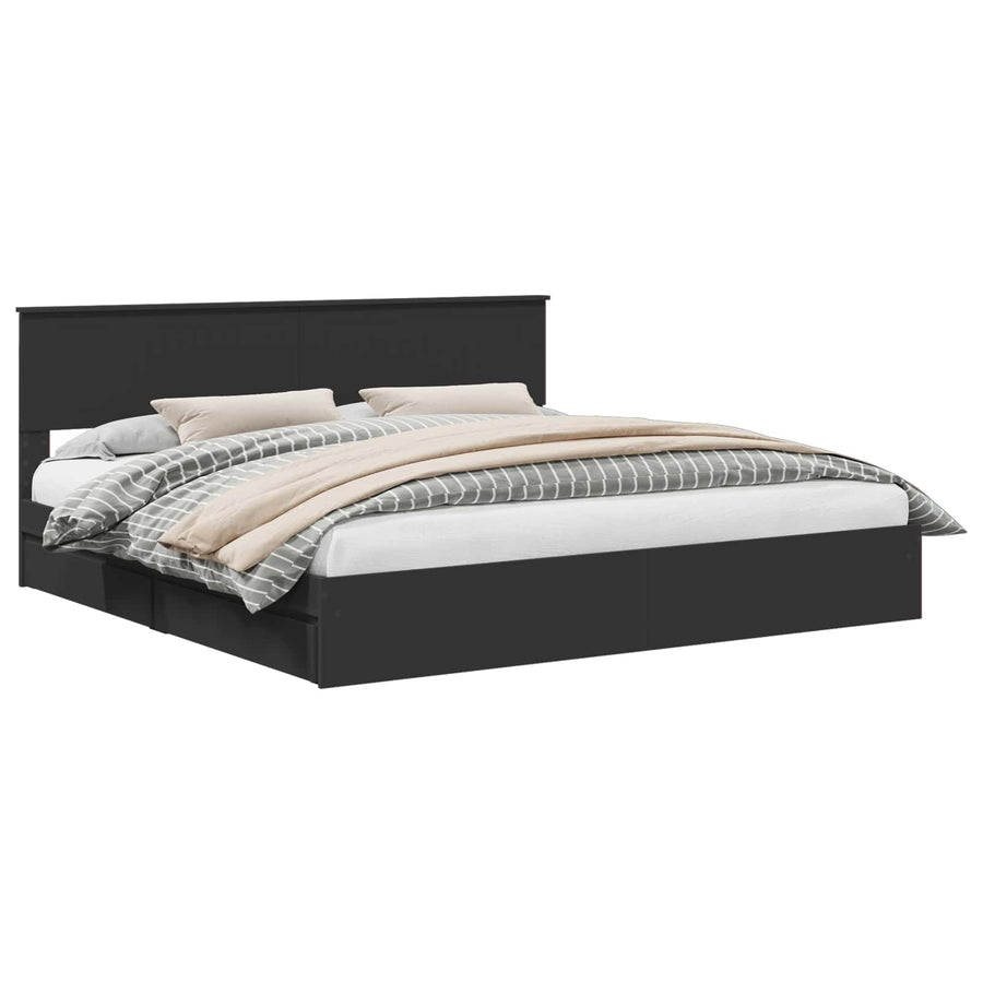 Bedframe met lade met opslag Zwart 200 x 200 cm Bewerkt hout