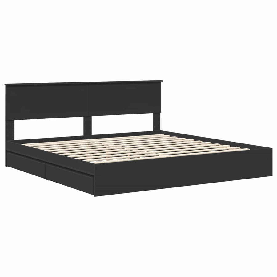Bedframe met lade met opslag Zwart 200 x 200 cm Bewerkt hout