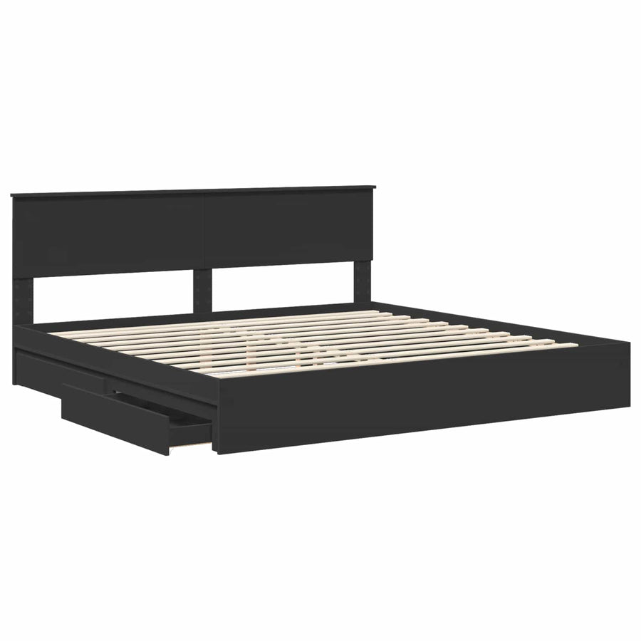 Bedframe met lade met opslag Zwart 200 x 200 cm Bewerkt hout