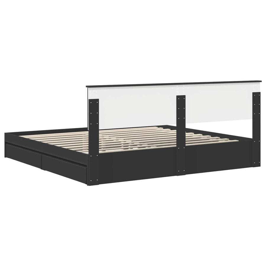 Bedframe met lade met opslag Zwart 200 x 200 cm Bewerkt hout