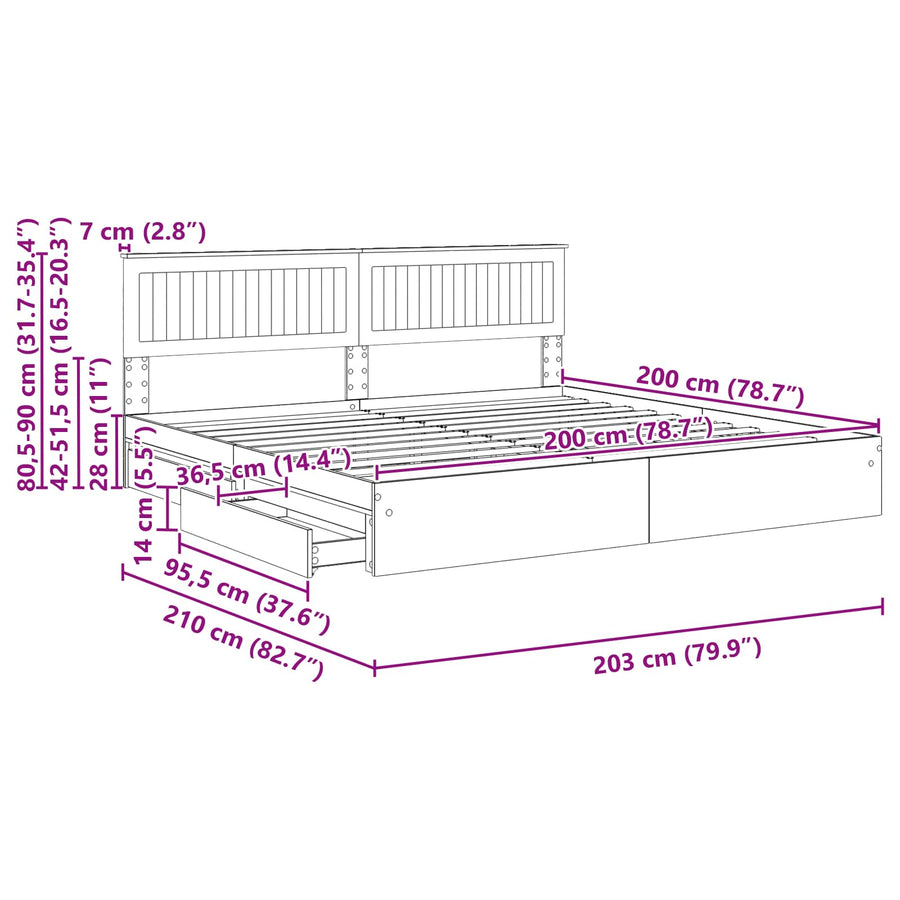 Bedframe met lade met opslag Zwart 200 x 200 cm Bewerkt hout