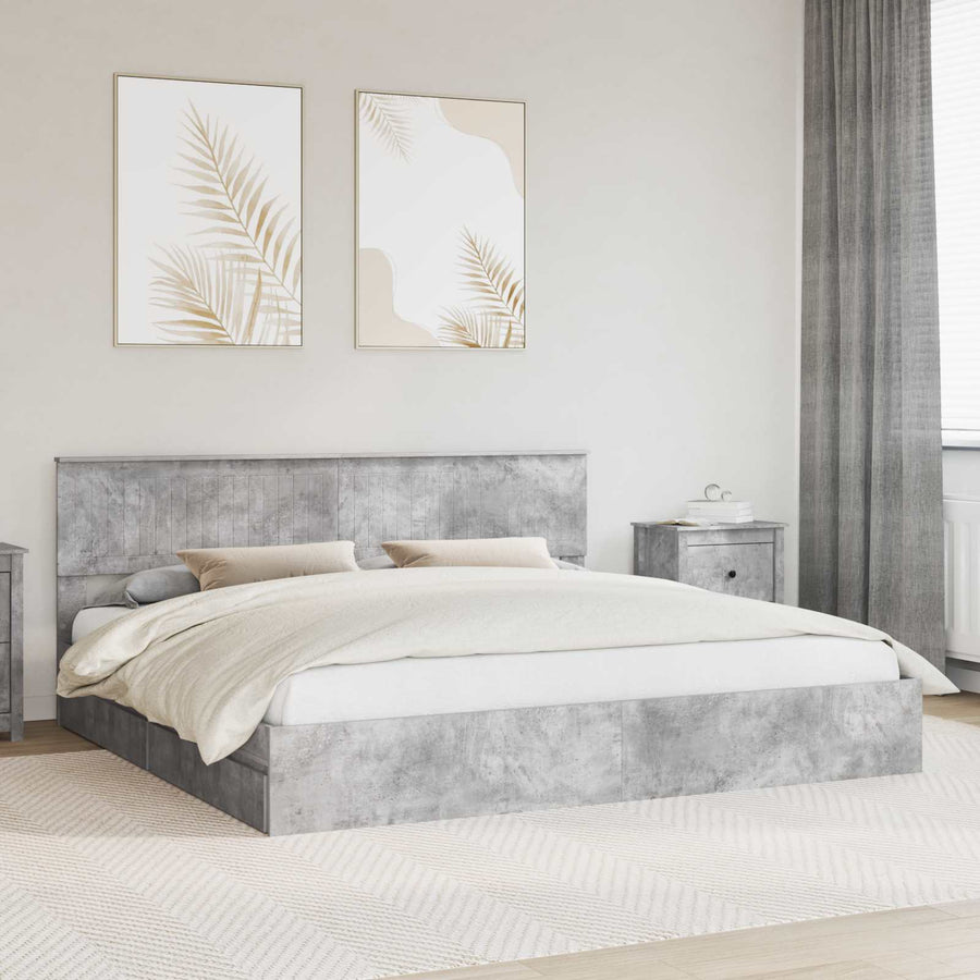 Bedframe met lade Beton Grijs 200 x 200 cm Bewerkt hout