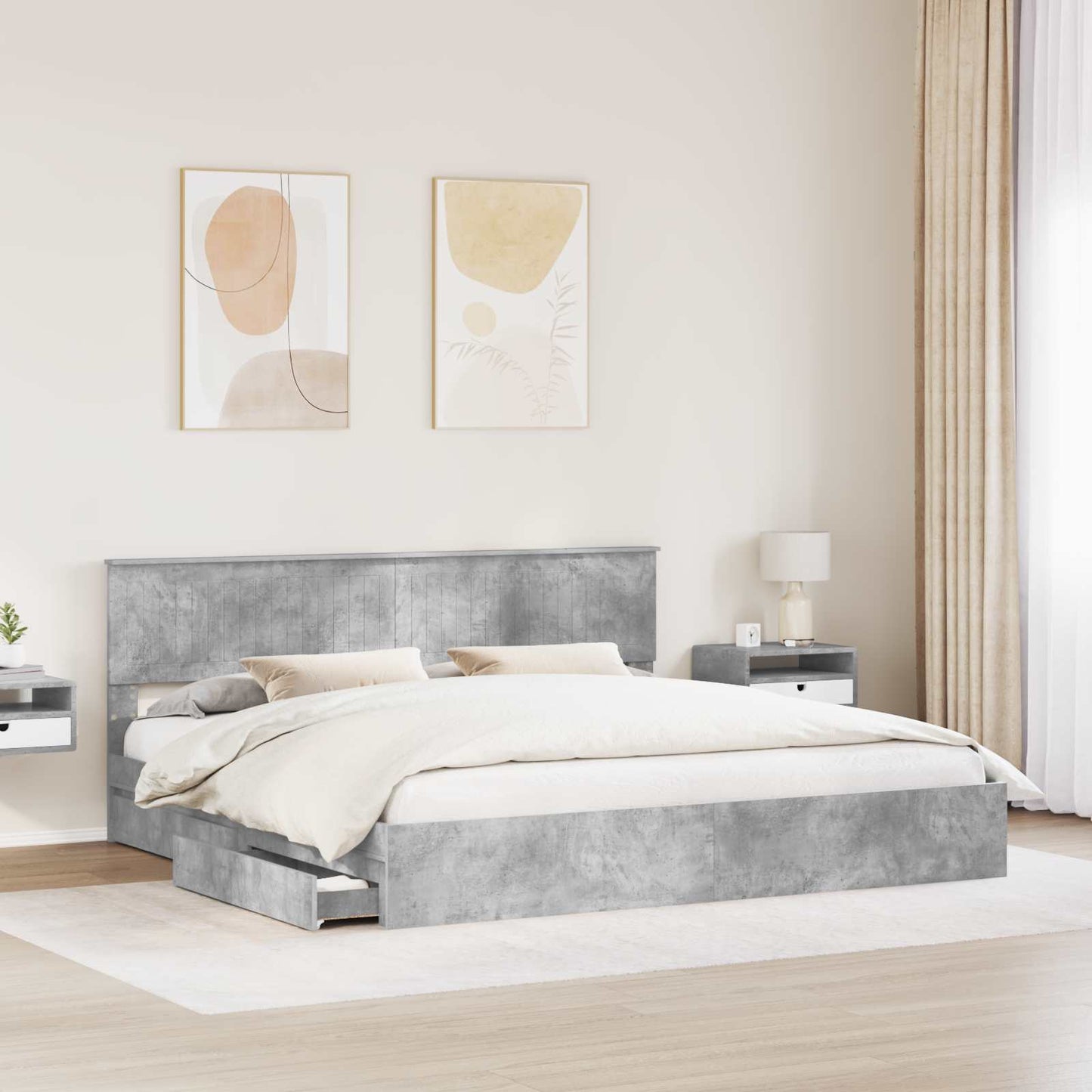 Bedframe met lade Beton Grijs 200 x 200 cm Bewerkt hout