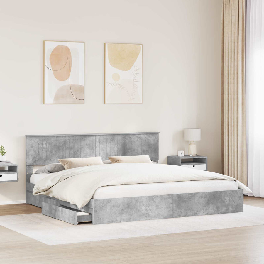 Bedframe met lade Beton Grijs 200 x 200 cm Bewerkt hout